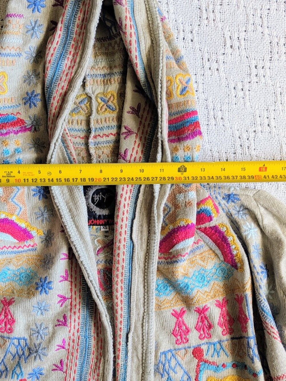 JOHNNY WAS BIYA Women's Embroidered Hooded Duster Cardigan Butterfly Beige Sz XS - Picture 4 of 7
